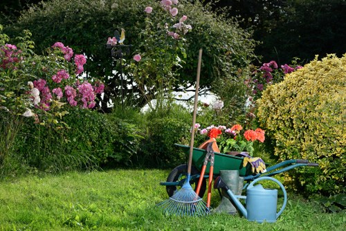 Professional lawn mowing in an Arkley garden