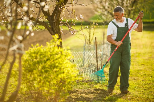 Landscape gardening in Arkley featuring a balanced lawn and borders